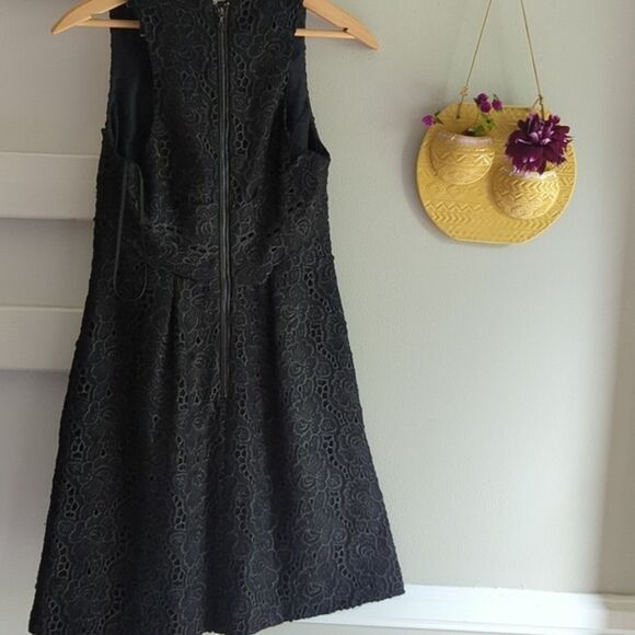 LEIFSDOTTIR Anthropologie Lingonberry Black Lacey Fit and Flare Mini Dress 0 - Picture 6 of 10